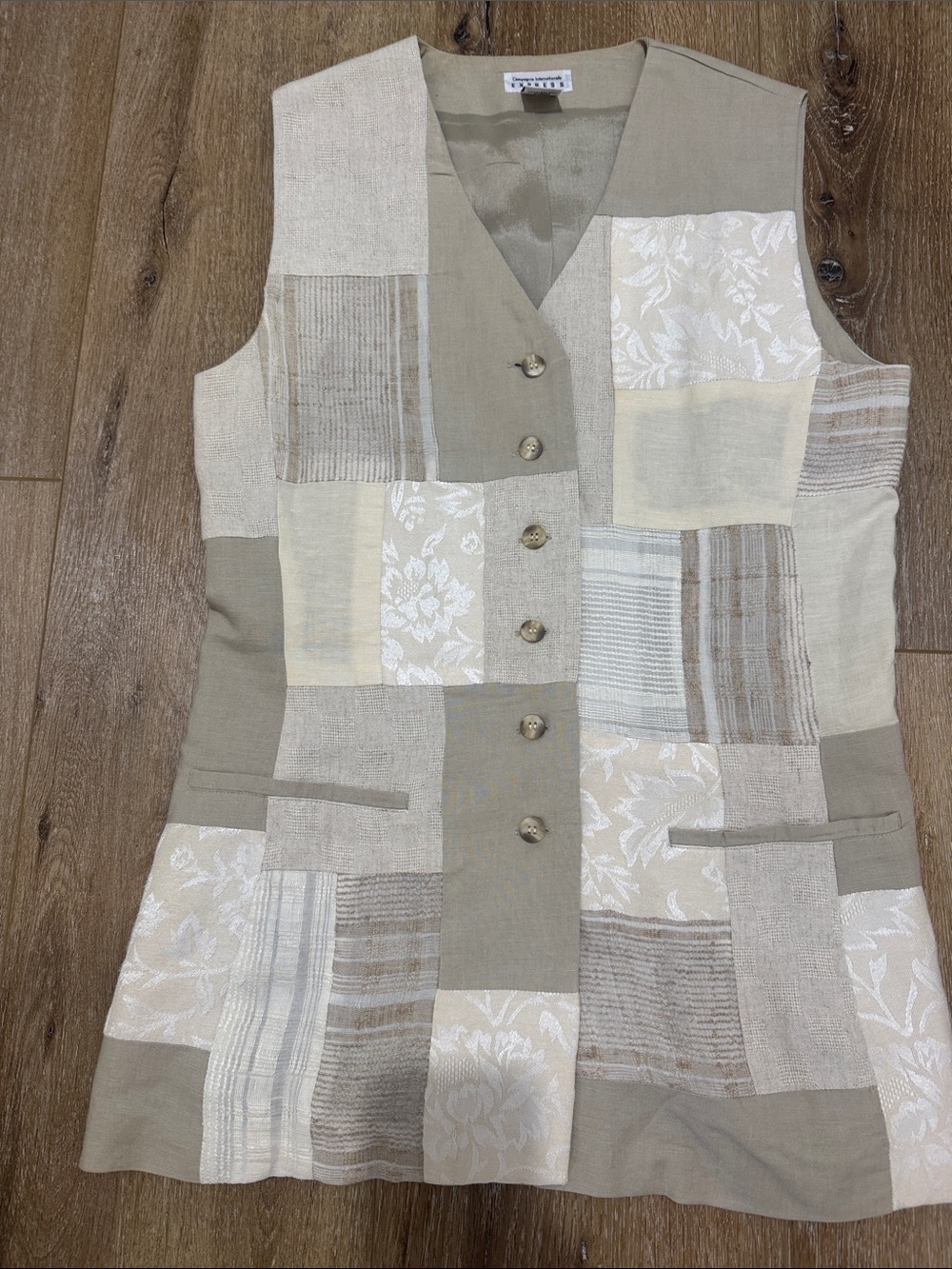 Vintage  Linen Blend Vest - Neutral Beige